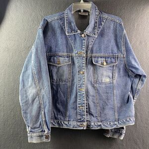 Vintage Bill Blass Womens XL Blue Denim Trucker Jacket 90s Medium Wash Retro